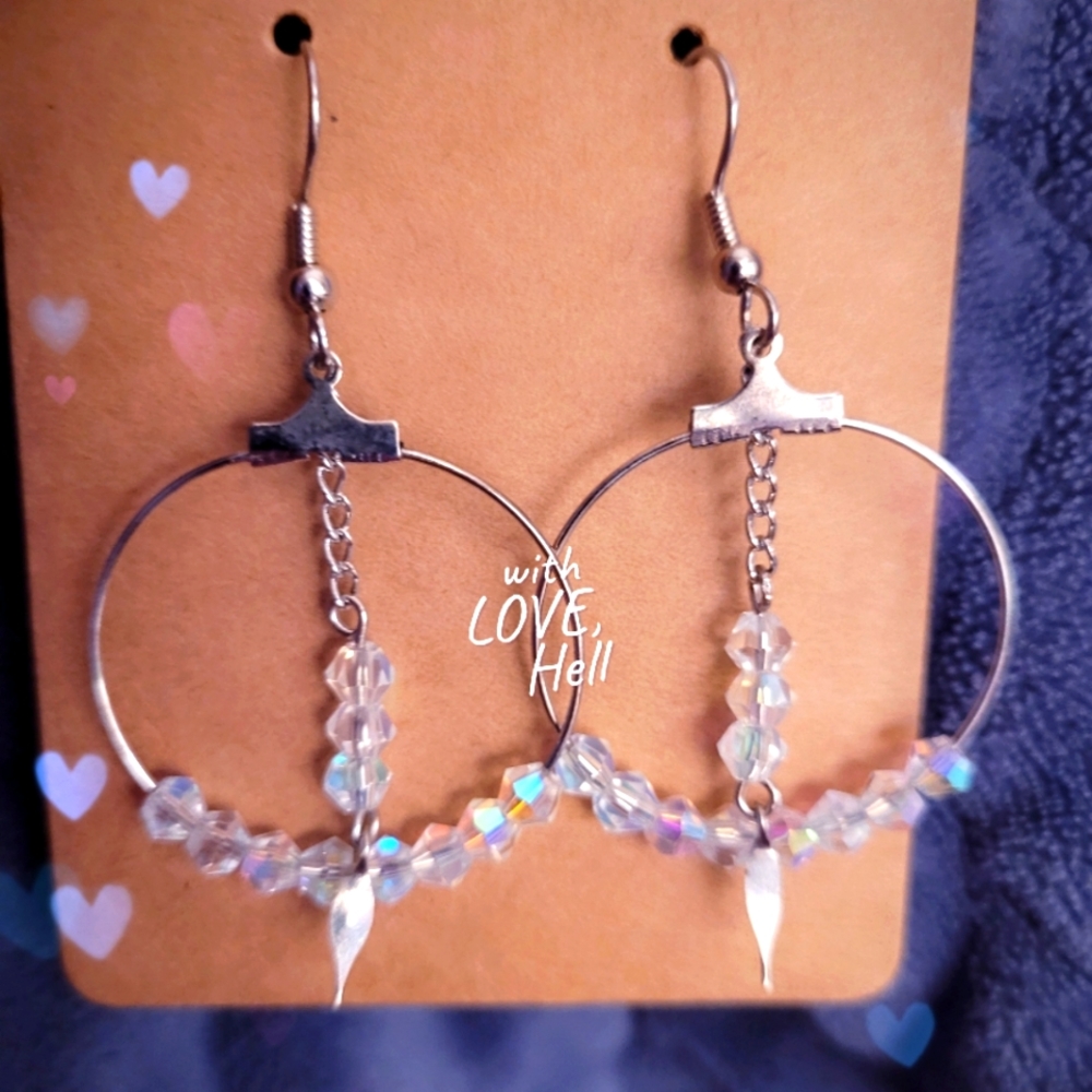 Silver Crystal Dangle Hoop Earrings